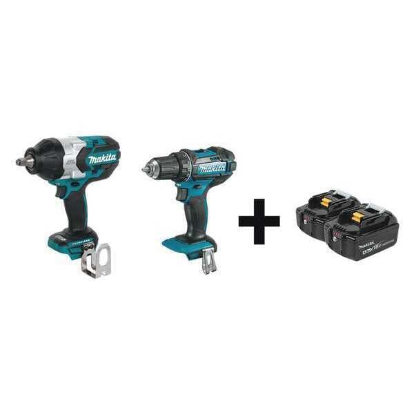 Makita Cordless Combo Kit, 18.0 V, 2 Tools, 2 Batt - XWT08Z, XFD10Z + BL1840B-2
