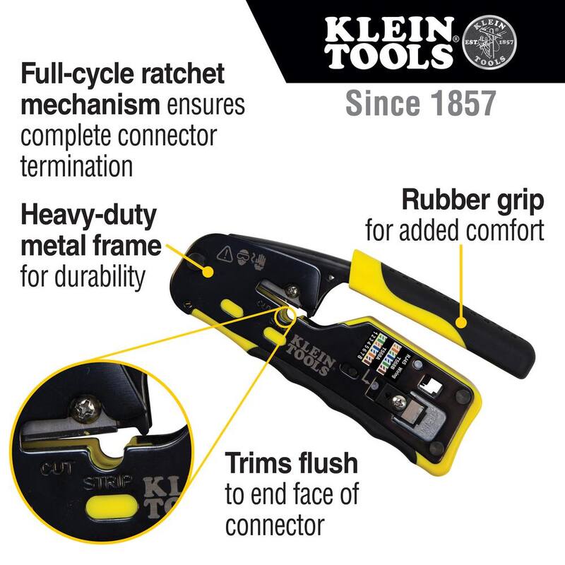 Herramienta de Engarzado / Pelado / Corte de Cable Ethernet de Trinquete Klein Tools, para Pasar a Través (VDV226-110) - VDV226-110