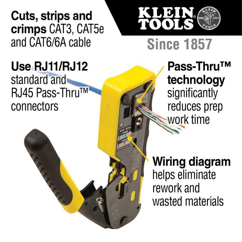 Herramienta de Engarzado / Pelado / Corte de Cable Ethernet de Trinquete Klein Tools, para Pasar a Través (VDV226-110) - VDV226-110