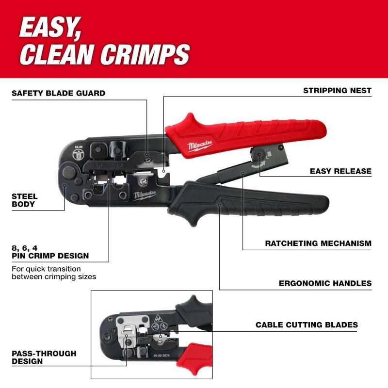Milwaukee Ajustable crimpadora y pelacables de paso - 48-22-3074