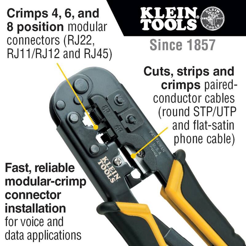 Herramienta de engarzado, pelado y corte para cables de datos con trinquete de Klein Tools, Ethernet RJ45, Datos/Voz/Video - VDV226011SEN