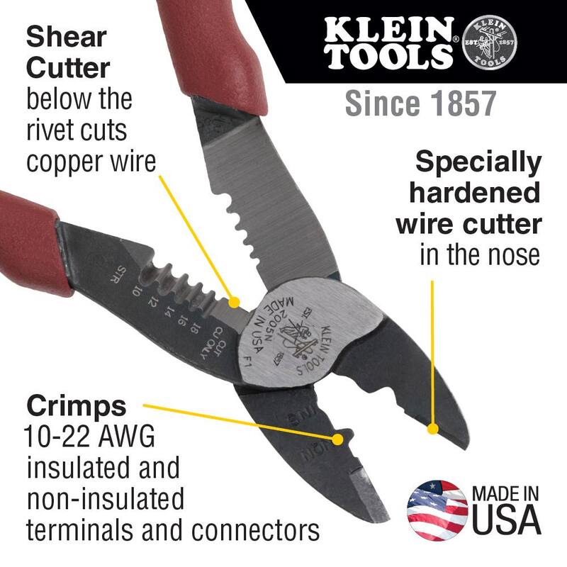 Klein Tools Crimpador, Cortador y Pelador de Alambre de Acero Forjado - 2005NSEN