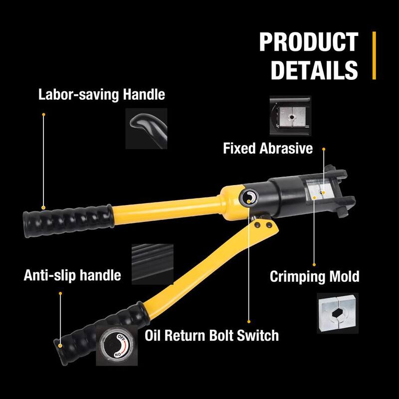 Herramienta prensadora hidráulica para terminales eléctricos de manguito de 16T Etokfoks con batería de 9 AWG a 600 MCM, carrera de 0.87 y 13 pares de dados - MLSA04-2LT007.