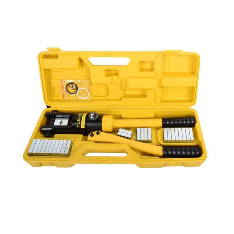 Herramienta prensadora hidráulica para terminales eléctricos de manguito de 16T Etokfoks con batería de 9 AWG a 600 MCM, carrera de 0.87 y 13 pares de dados - MLSA04-2LT007.