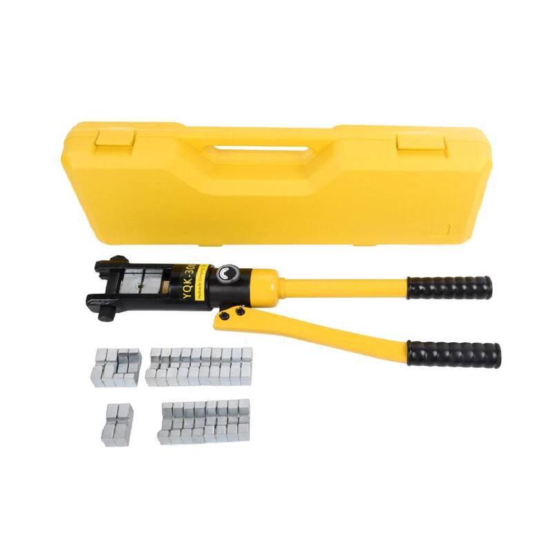 Herramienta prensadora hidráulica para terminales eléctricos de manguito de 16T Etokfoks con batería de 9 AWG a 600 MCM, carrera de 0.87 y 13 pares de dados - MLSA04-2LT007.