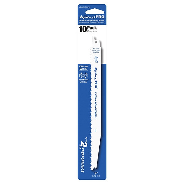 Diablo 9" L x Nail Embedded Wood Cutting Reciprocating Saw Blade, 9", 6/12 TPI - PS0912AW10