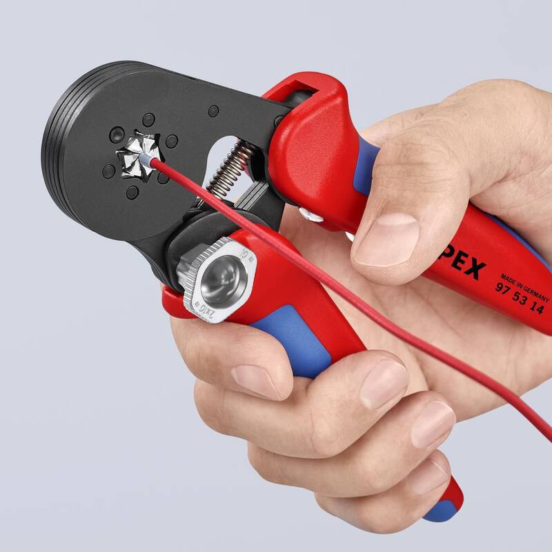 Pinzas de prensado autoajustables de 7-1/4 pulgadas KNIPEX para terminales de cables - 97 53 14