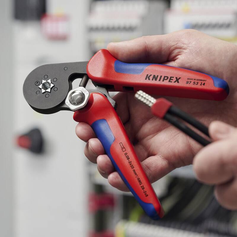Pinzas de prensado autoajustables de 7-1/4 pulgadas KNIPEX para terminales de cables - 97 53 14
