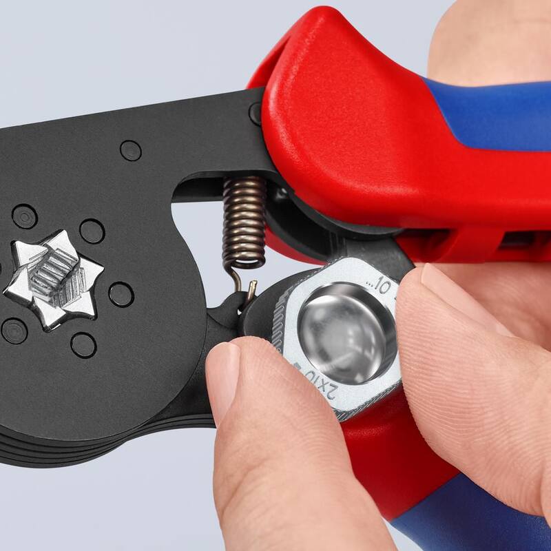 Pinzas de prensado autoajustables de 7-1/4 pulgadas KNIPEX para terminales de cables - 97 53 14