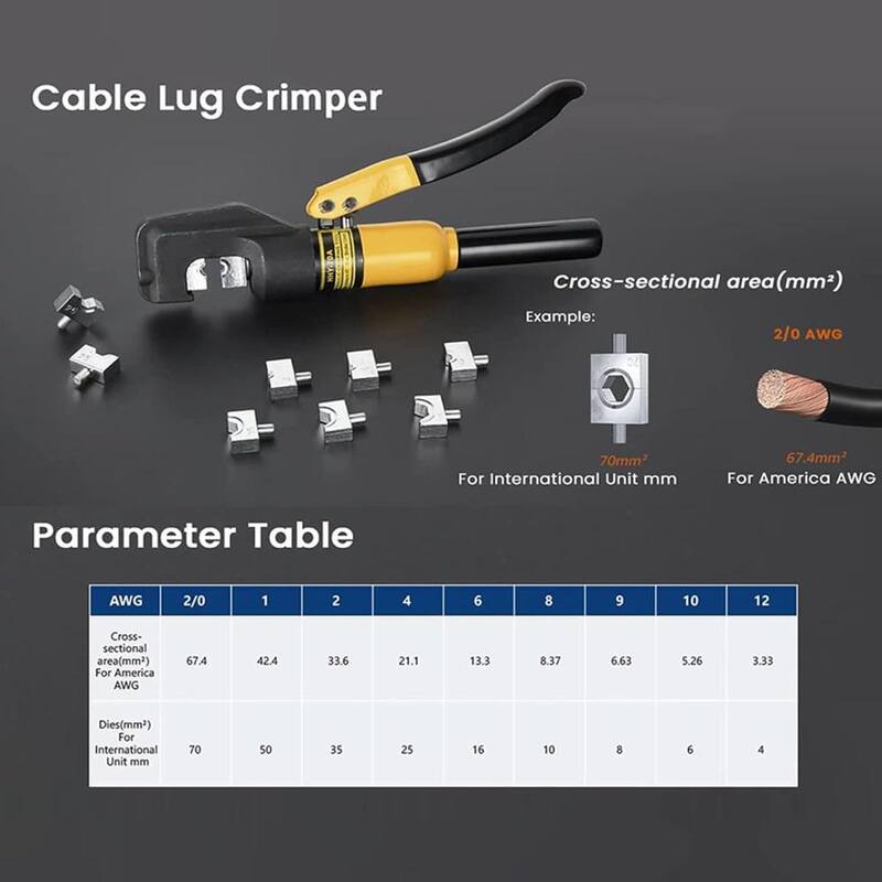 Herramienta de engarce de cables con manguito hidráulico eléctrico Etokfoks 10T con un alcance de 0.43 y 9 juegos de dados - MLSA04-2LT008.
