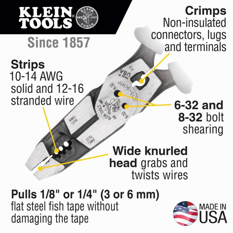 Pinzas híbridas Klein Tools con crimpeadora, extractor de cinta de pescado y pelacables - J2159CRTP