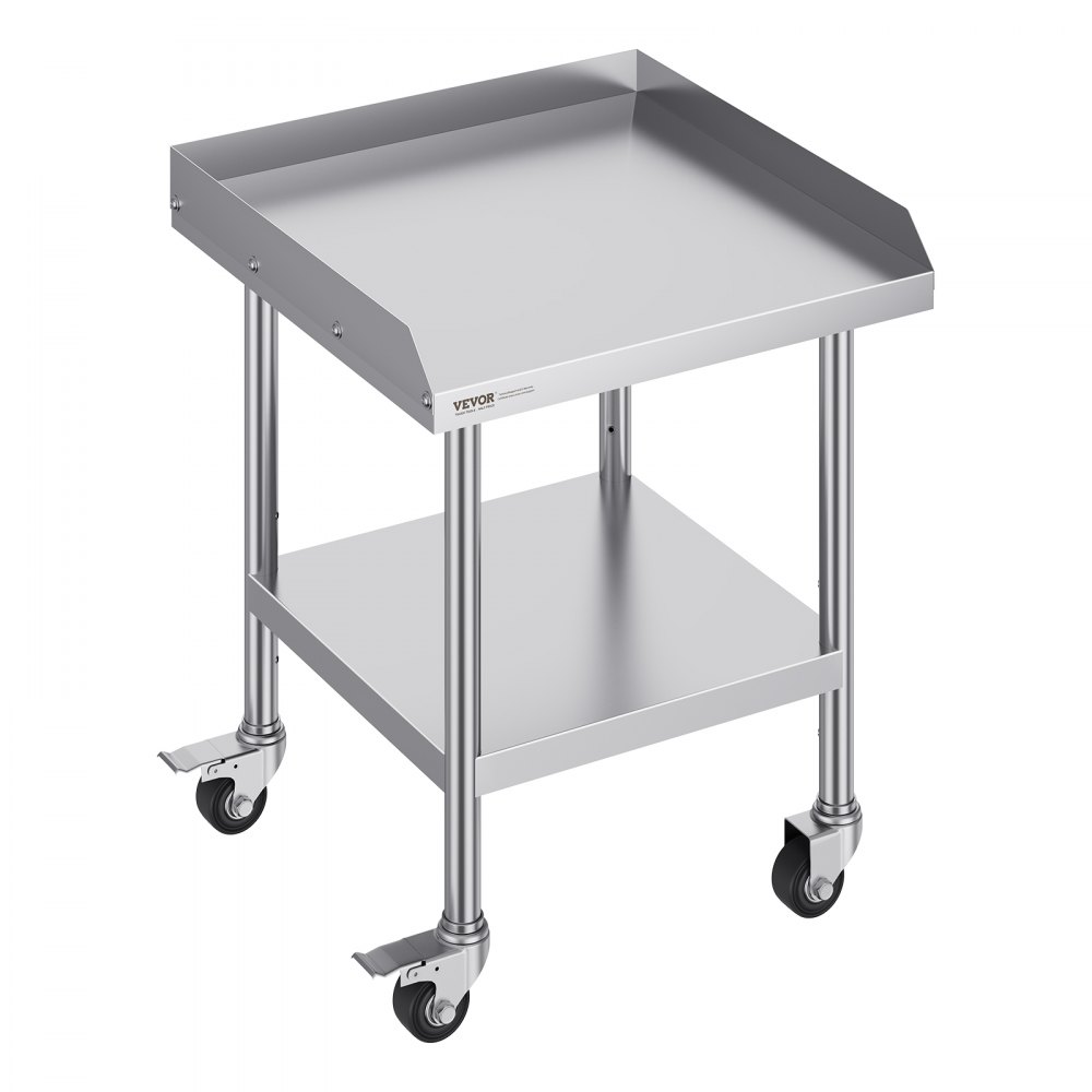 VEVOR Stainless Steel Work Table, 24 x 24 x 30 Inch Commercial Food Prep Worktable with 4 Wheels, Casters, 3-Sided Backsplash Heavy Duty Prep Worktable, Metal Work Table for Restaurant Home Hotel - CFBXGGZTDJLSLBJRWV0