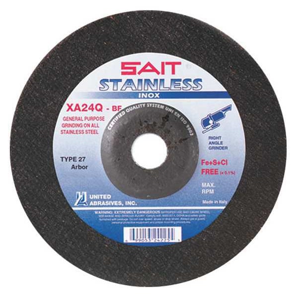 United Abrasives/Sait Rueda de molienda de centro deprimido, 27, 6" de diámetro, 1/4" de grosor, tamaño de agujero de 7/8" de arbor, Óxido de aluminio - 24220.