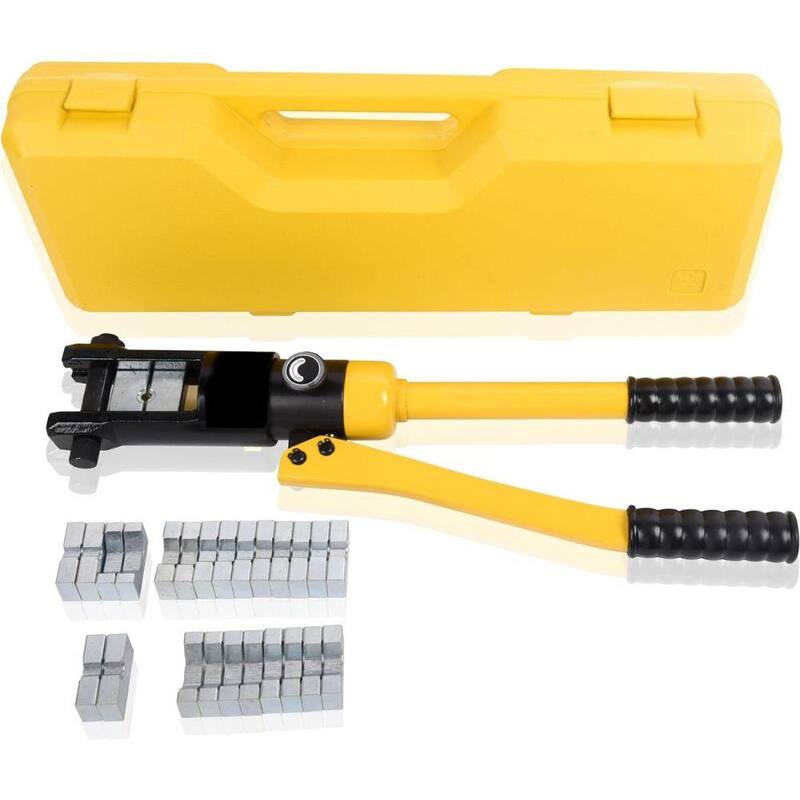 Herramienta de prensado de cable hidráulico Etokfoks 16T con recorrido de 0.87 pulgadas, con capacidad de 9 AWG a 600 MCM y 13 juegos de matrices, YQK-300 - MLSA04-2LT312.
