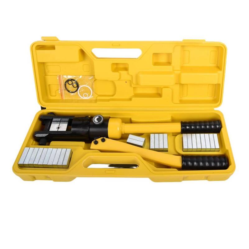 Herramienta de prensado de cable hidráulico Etokfoks 16T con recorrido de 0.87 pulgadas, con capacidad de 9 AWG a 600 MCM y 13 juegos de matrices, YQK-300 - MLSA04-2LT312.