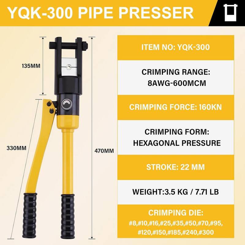 
Lukyamzn 20 in. 16T Hidráulico Cable Lug Crimper Hidráulico Crimper de Mano Terminal Eléctrico Cable Kit de Herramientas de Alambre c/13 Troqueles - SA04-327B022