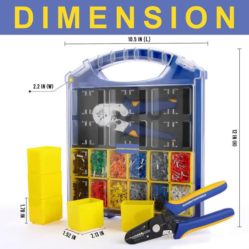 Lukyamzn AWG 23-7 Juego de herramientas de engarzado de terminal de alambre con 2500 piezas de terminales de extremo de alambre y pelacables de alambre AWG 22-7, azul y amarillo - SA17-227B053