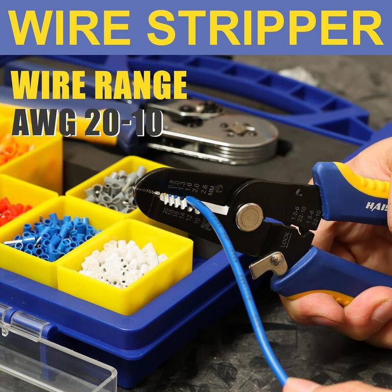 Lukyamzn AWG 23-7 Juego de herramientas de engarzado de terminal de alambre con 2500 piezas de terminales de extremo de alambre y pelacables de alambre AWG 22-7, azul y amarillo - SA17-227B053