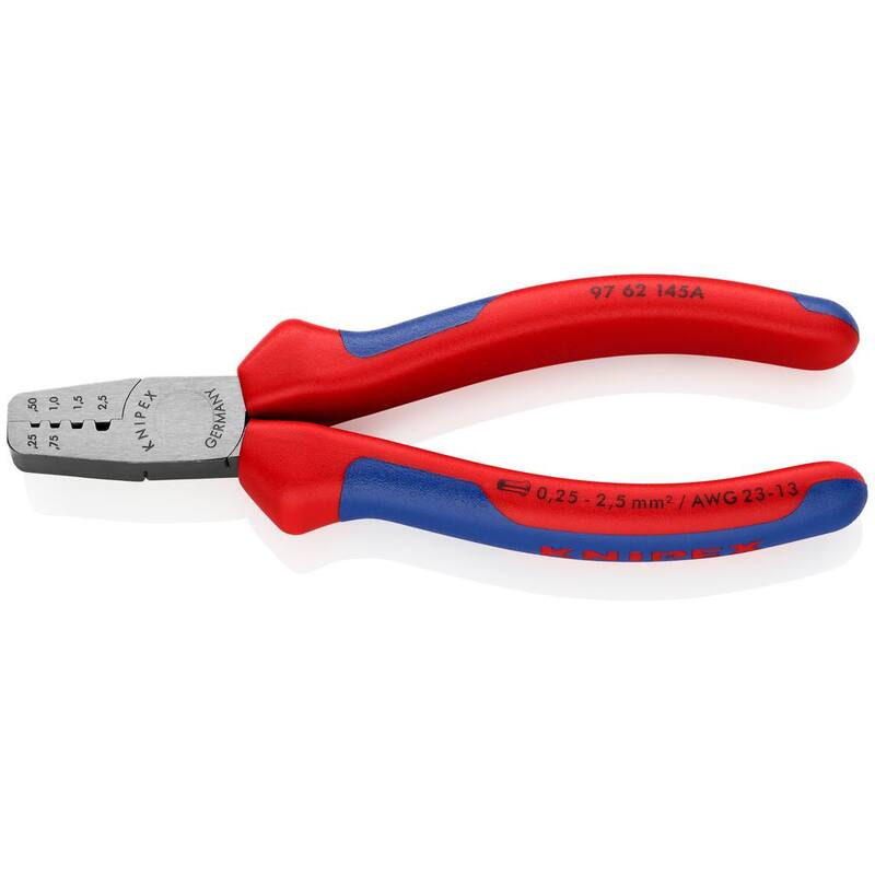 Pinzas de engastar KNIPEX de 5-3/4 pulgadas para terminales de extremo (férulas) con mangos de agarre cómodo - 97 62 145 A