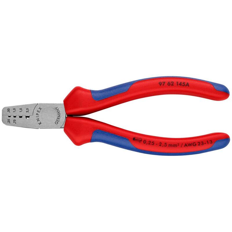 Pinzas de engastar KNIPEX de 5-3/4 pulgadas para terminales de extremo (férulas) con mangos de agarre cómodo - 97 62 145 A