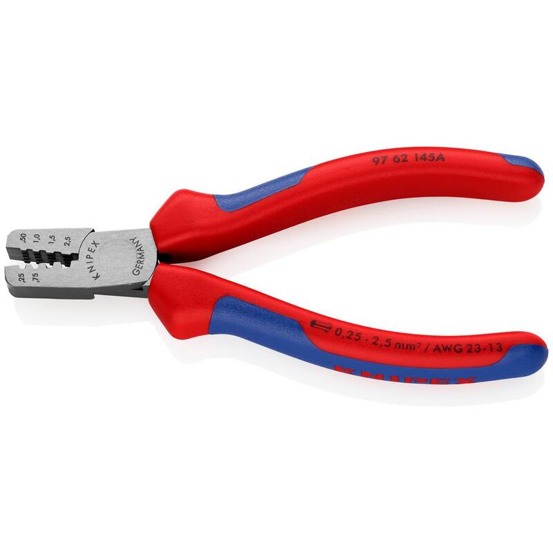 Pinzas de engastar KNIPEX de 5-3/4 pulgadas para terminales de extremo (férulas) con mangos de agarre cómodo - 97 62 145 A