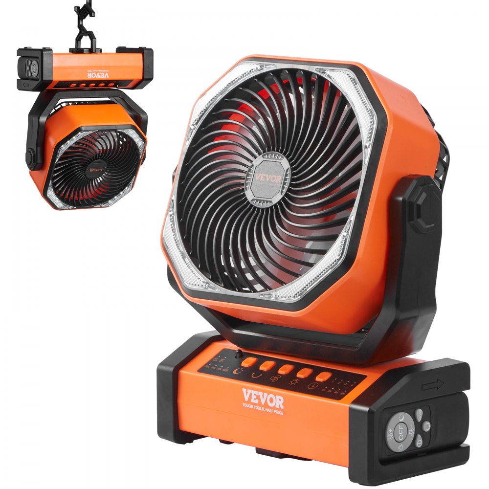 VEVOR Portable Fan Rechargeable 9 inch, Battery Powered Fan with LED Lantern, 4 Speeds Adjustable & 45°/90°Automatic Swivel & Timer , USB Battery Operated Fans for Travel Bedroom Home Camping Office - CDFS9YCTSF00RI1ORV9
