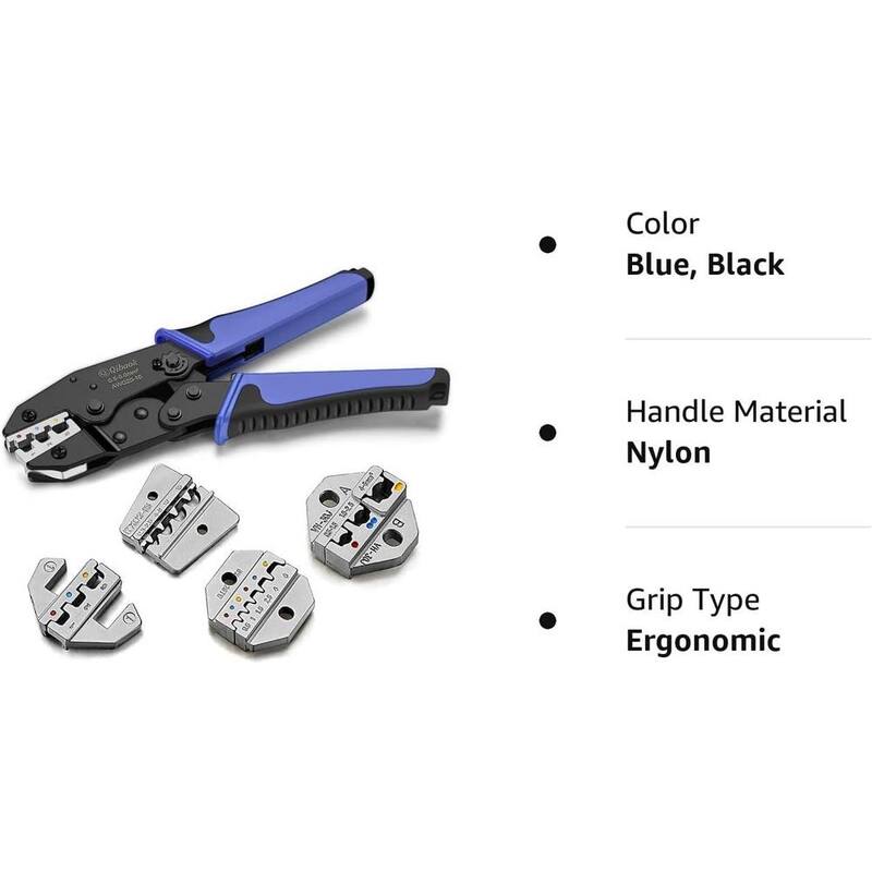 Juego de herramientas para crimpar cables con trinquete de 10 pulgadas Etokfoks, con 4 piezas de matrices intercambiables para conectores termocontraíbles en azul - MLPH020LT328