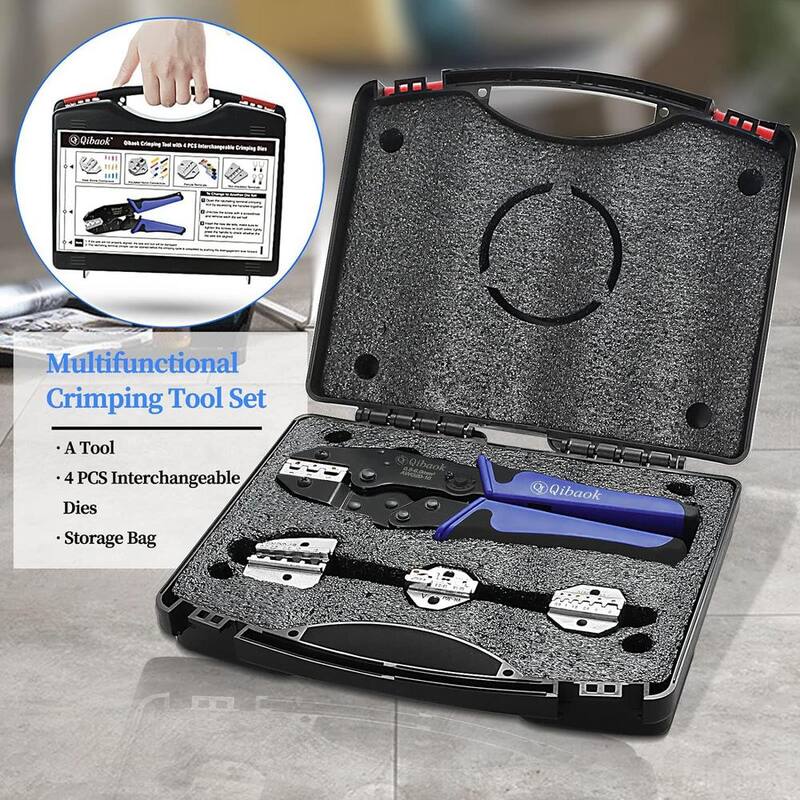Juego de herramientas para crimpar cables con trinquete de 10 pulgadas Etokfoks, con 4 piezas de matrices intercambiables para conectores termocontraíbles en azul - MLPH020LT328