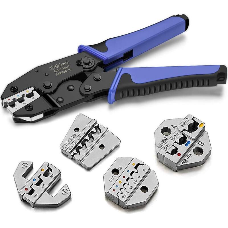 Juego de herramientas para crimpar cables con trinquete de 10 pulgadas Etokfoks, con 4 piezas de matrices intercambiables para conectores termocontraíbles en azul - MLPH020LT328
