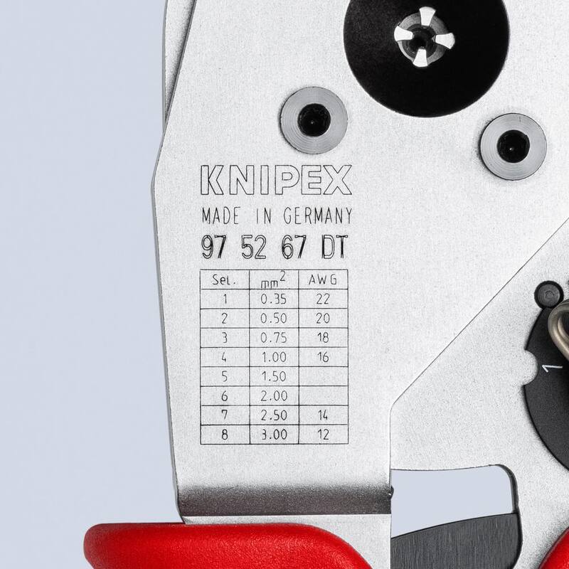 Pinzas de prensado KNIPEX de 9 pulgadas: Cuatro mandíbulas para contactos DT (Herramienta de prensado PEX) - 97 52 67 DT