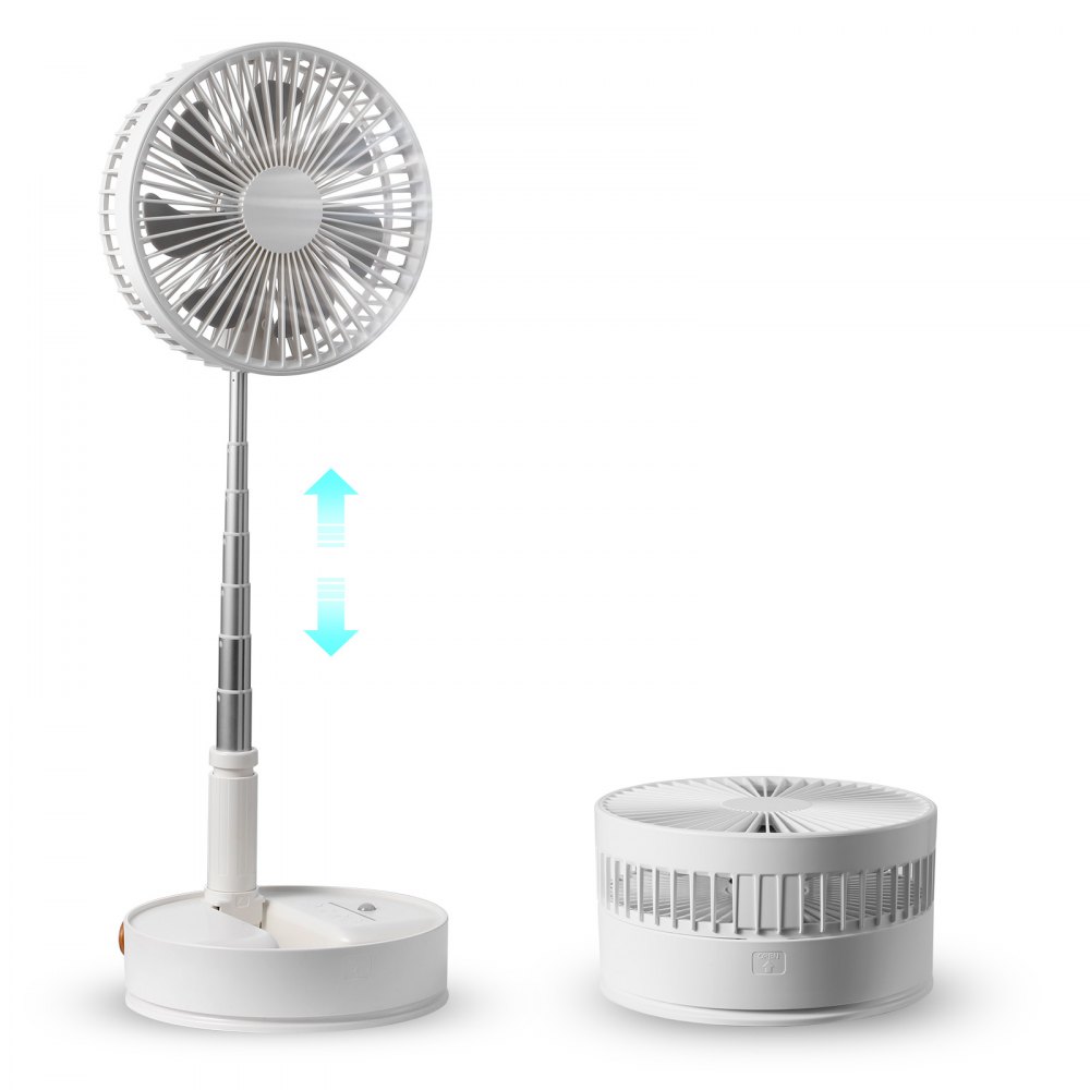 VEVOR 8 Inch Foldable Oscillating Standing Fan with Remote Control, 4 Speed Adjustable Portable Desk Quiet Fan, 7200mah Rechargeable USB Small Fan, Folded Rotating Floor Fan for Bedroom Office Travel - CDFS8YCSSSF0UQN12V9