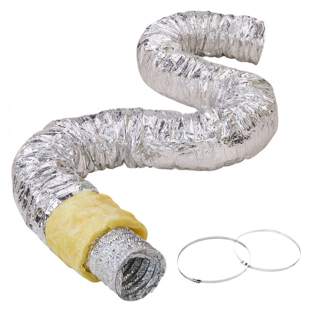 VEVOR Dryer Vent Hose, 5'' Insulated Flexible Duct 25FT Long with 2 Duct Clamps, Heavy-Duty Three Layer Protection for HVAC Heating Cooling Ventilation and Exhaust, R-4.2 Flame Resistance Value - NTJYGD25FT5G9RW3EV0