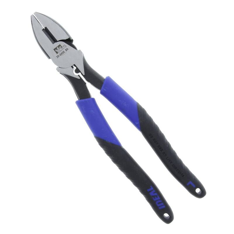 Pinza de electricista IDEAL de 9-1/2 pulgadas con agarre inteligente, punta estilo New England, dados de crimpar y extractor de cinta de pescado - 30-3430.