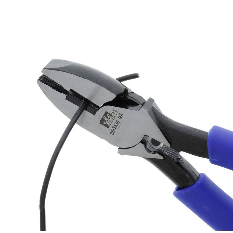 Pinza de electricista IDEAL de 9-1/2 pulgadas con agarre inteligente, punta estilo New England, dados de crimpar y extractor de cinta de pescado - 30-3430.