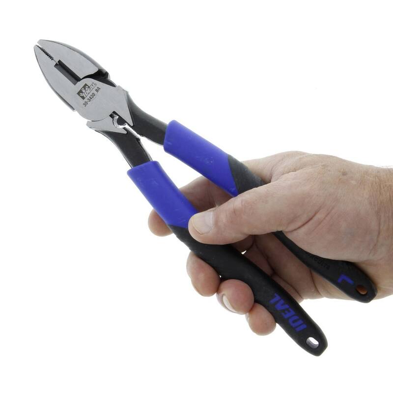 Pinza de electricista IDEAL de 9-1/2 pulgadas con agarre inteligente, punta estilo New England, dados de crimpar y extractor de cinta de pescado - 30-3430.