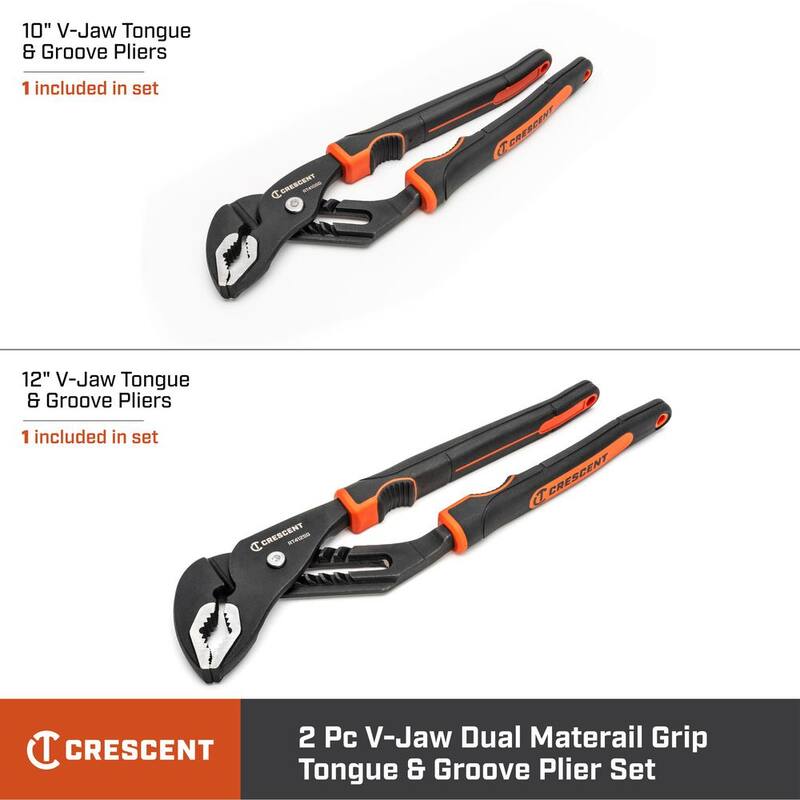 Set de alicates de lengüeta y ranura en forma de V de 10 y 12 pulgadas con agarre de material dual en forma de luna creciente - RT400SGSET2-05