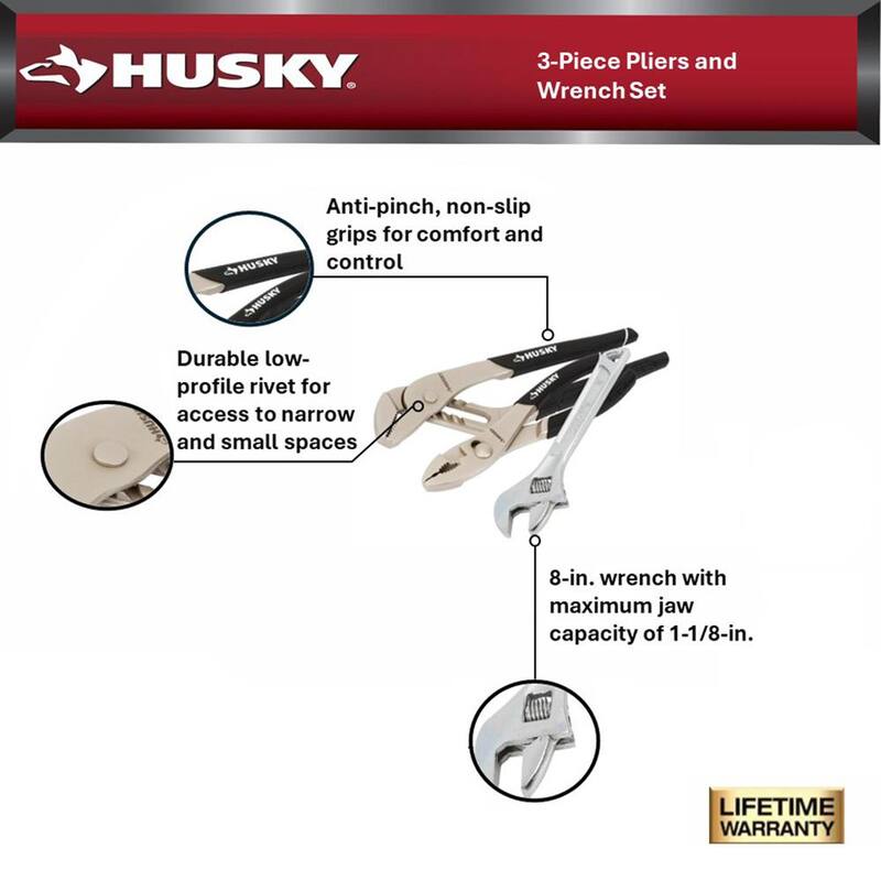 Set de alicates y llaves Husky de 3 piezas - 90928
