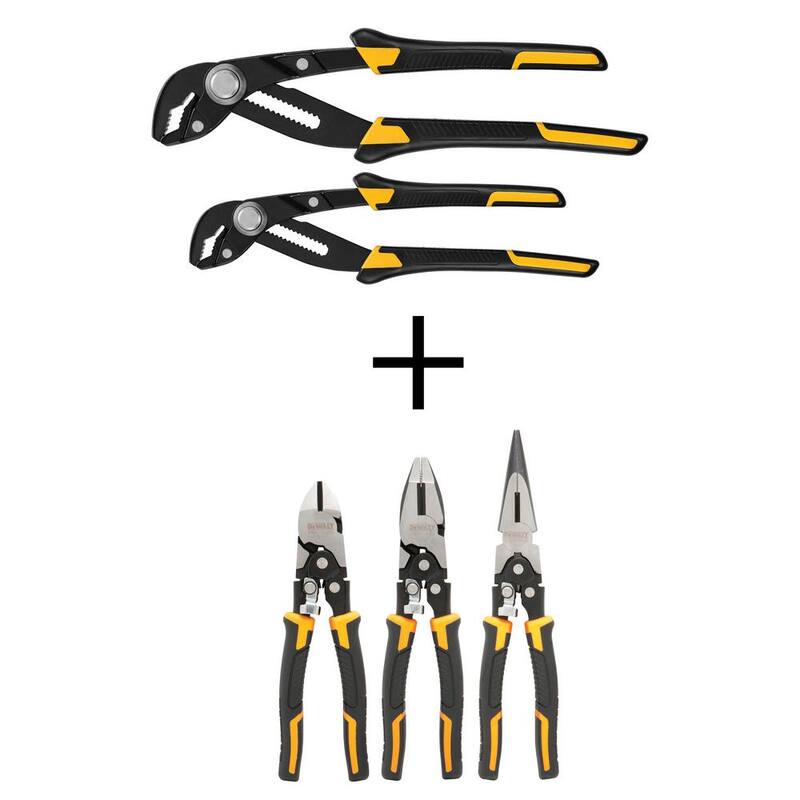 Juego de alicates de bloqueo de empuje DEWALT de 8 pulgadas y 10 pulgadas (paquete de 2) y juego de alicates compuestos (paquete de 3) - DWHT70486W70485.