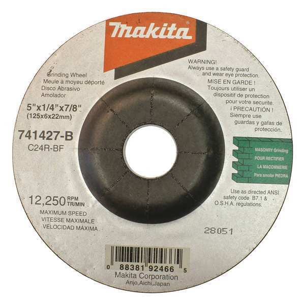Rueda de esmerilado Makita de 5" x 5/8" x 1/4", 24 granos, paquete de 25 - 741427-B-25