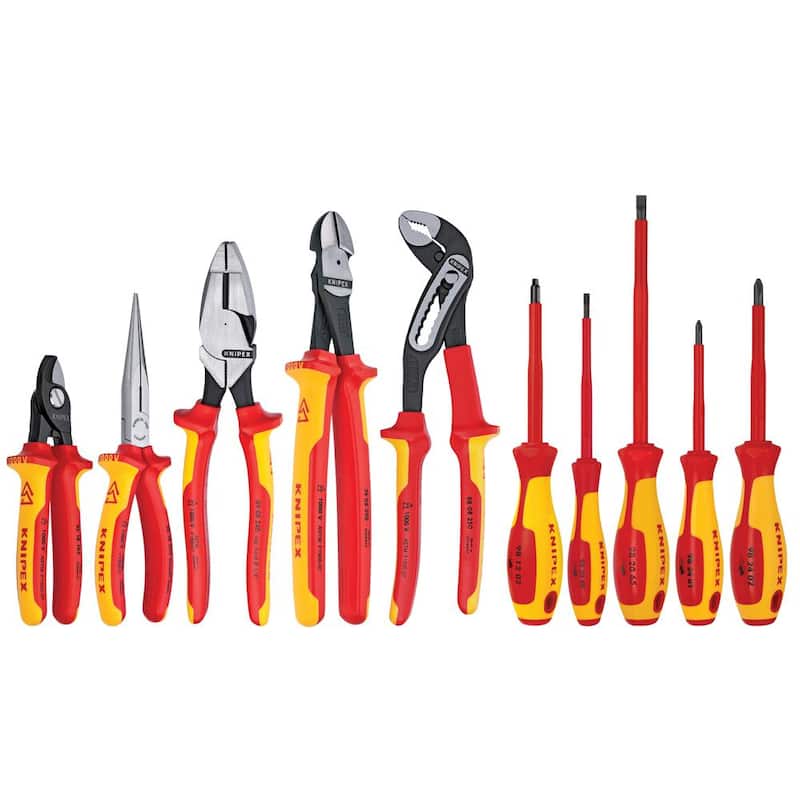 Set de alicates aislados industriales de alto rendimiento KNIPEX de 1,000V con estuche (10 piezas) - 9K 98 98 31 US.