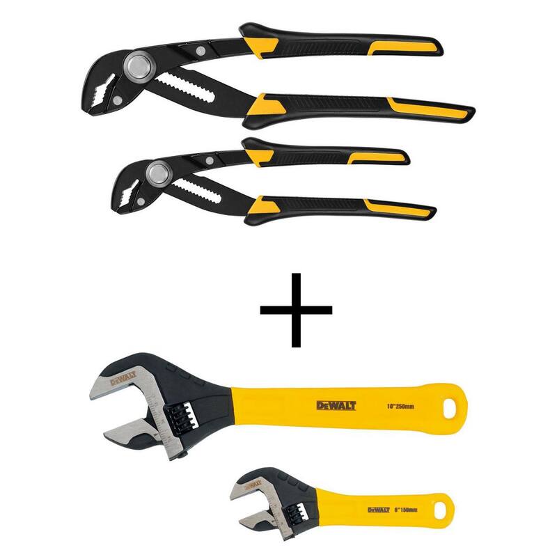 Juego de alicates Push Lock de 8 y 10 pulgadas DEWALT (paquete de 2) y juego de llaves ajustables (paquete de 2) - DWHT70486W75497