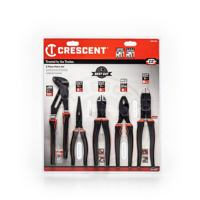 Juego de alicates mixtos Crescent Z2 con agarres de material dual (5 piezas) - Z2SET5CG-06