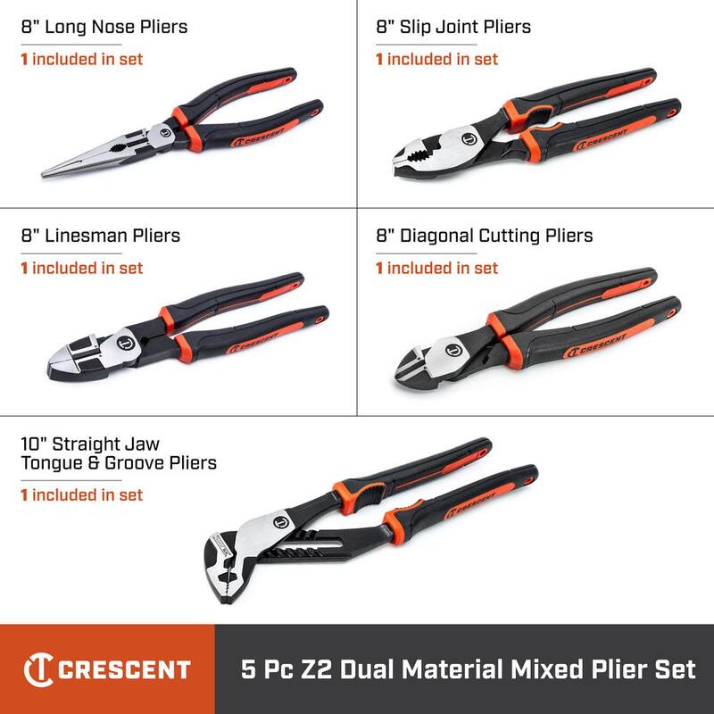 Juego de alicates mixtos Crescent Z2 con agarres de material dual (5 piezas) - Z2SET5CG-06