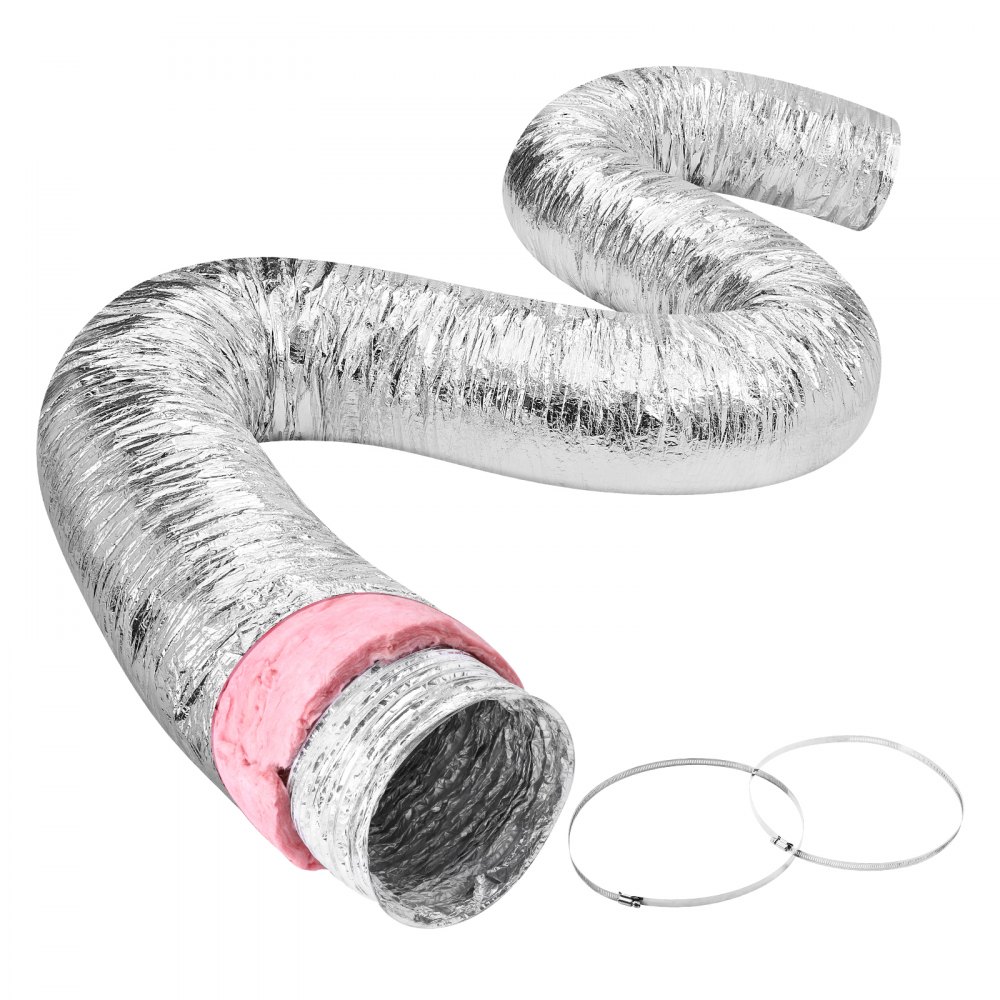VEVOR Dryer Vent Hose, 8'' Insulated Flexible Duct 25FT Long with 2 Duct Clamps, Heavy-Duty Three Layer Protection for HVAC Heating Cooling Ventilation and Exhaust, R-6.0 Flame Resistance Value - NTJYGD25FT80X9Y3PV0