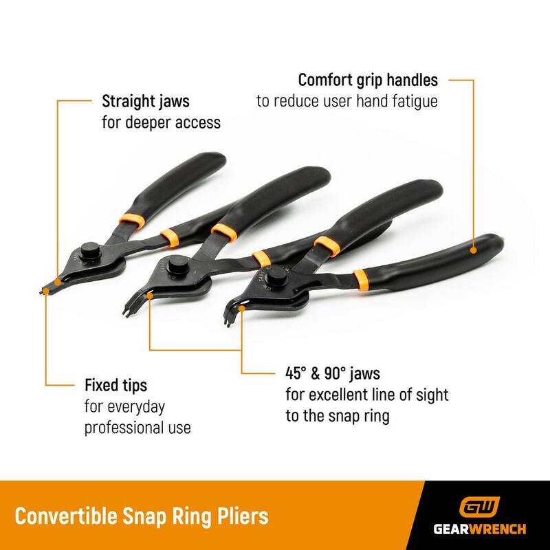 Set de alicates para anillos de seguridad convertibles con punta fija GEARWRENCH (12 piezas) - 3495