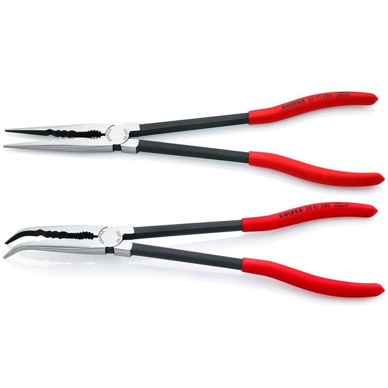 Juego de pinzas de punta larga recta y angulada KNIPEX de 11 pulgadas con estuche de almacenamiento - 9K 00 80 128 US