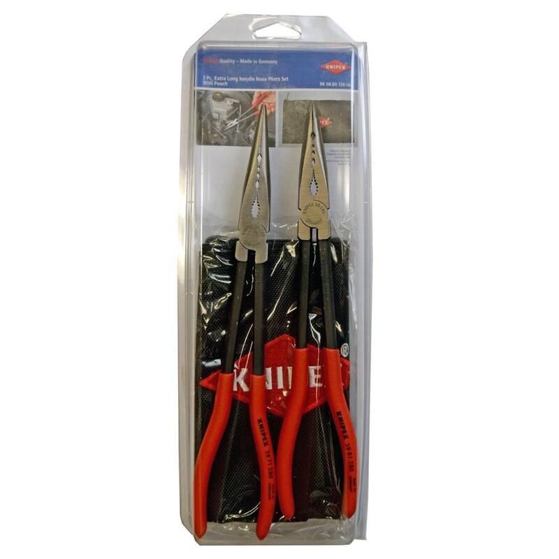 Juego de pinzas de punta larga recta y angulada KNIPEX de 11 pulgadas con estuche de almacenamiento - 9K 00 80 128 US