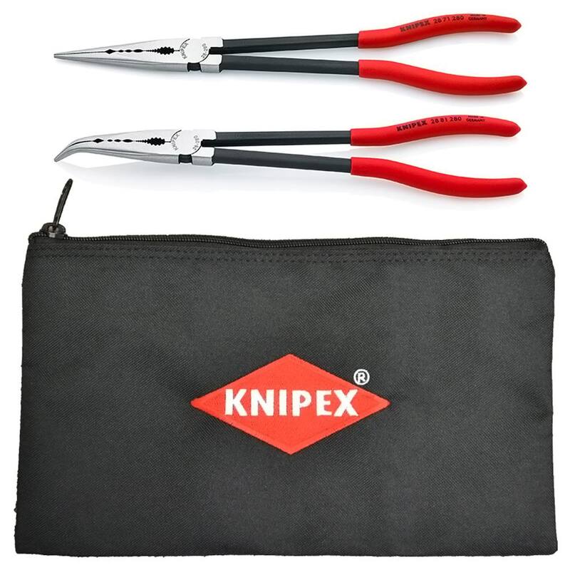 Juego de pinzas de punta larga recta y angulada KNIPEX de 11 pulgadas con estuche de almacenamiento - 9K 00 80 128 US