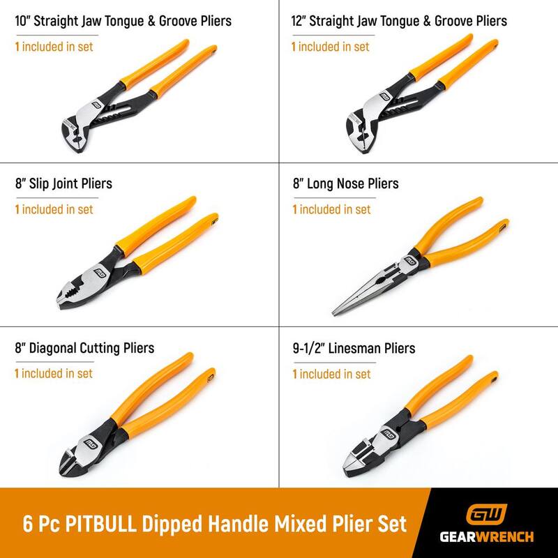 Juego de alicates mixtos GEARWRENCH PITBULL con mango sumergido (6 piezas) - 82204-06