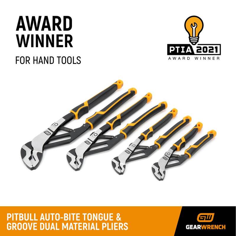 Llave de trinquete GEARWRENCH 6, 8, 10 y 12 pulgadas PITBULL Auto-Bite, alicates de lengüeta y ranura con doble material (4 piezas) - 82594C